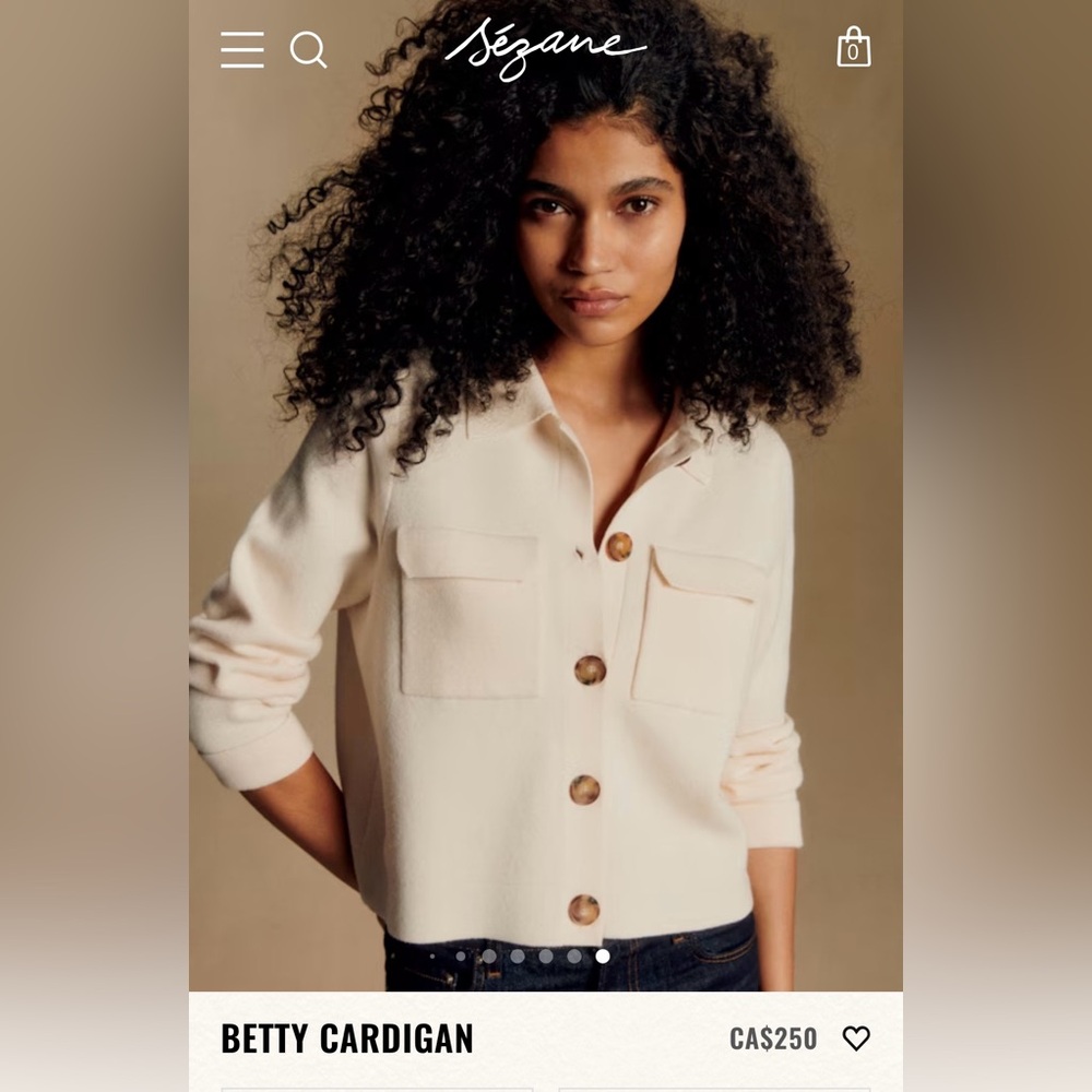 Sezane Betty cardigan small ecru cream